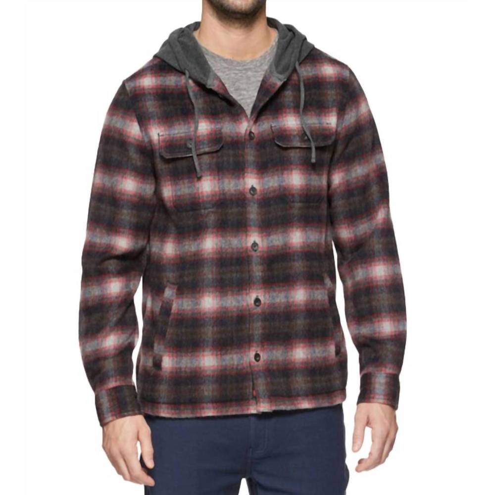 NEW FLAGS & ANTHEM whitehall hooded shirt jacket in navy/red